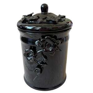 Potters Studio Black 3D Floral Canister w/ Lid 8.5in Halloween Cookie Jar NEW